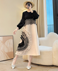 Unique Plissé Long-Sleeve Dress