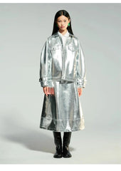 Luxurious Silver Metallic Oversized Jacket