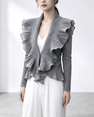 Petite Ruffled Plissé Cardigan