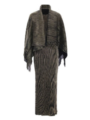 Couture Pleated Long Dress & Shawl Matching Set