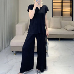 Elegant Pleated Wide-Leg Pants Set