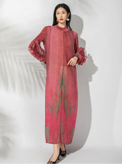 Plissé Maxi Lantern Sleeves Dress