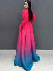 Gorgeous Pink Floral Sleeve Gradient Maxi Dress