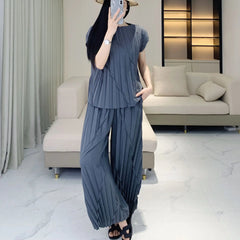 Pleated Vertical Wide Leg Set