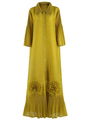 Plissé Flared Sleeve Maxi Dress
