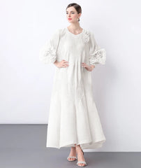 Floral Bell Sleeve Pleated Dress
