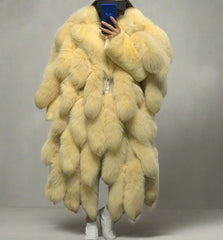 Genuine Fox Fur Tail Oversized 2-in-1 Coat