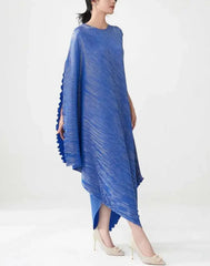 Plissé Metallic Cape Dress