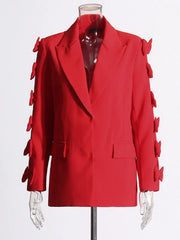 Statement Bow Sleeve Blazer - Red