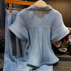 2-Piece Pleated Denim Set