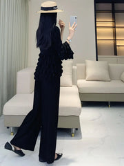 Ruffle Tier Pleated Top & Wide Leg Pant Set