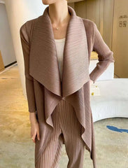 Elegant Drape Pleat Long Cardigan