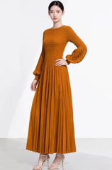 Balloon Sleeve Pleated Dress