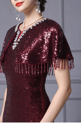 Luxury Sequin Cape Sleeve Dress