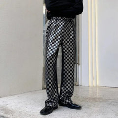 Men's Metallic Checkered Black Trousers