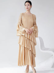 Truly Plissé Ruffle Sleeve Dress