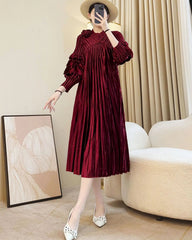 Thick Pleated Long-Sleeve Dress