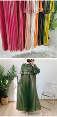 Pleated Modest Metallic Long Sleeve Midi Dress