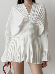 Alexander Plissé V-Neck Top with Fluted Sleeves
