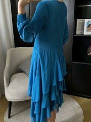 Asymmetric Fluid Pleated Dress