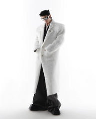 Men's Long Faux Mink Fur Shoulder-Padded Coat