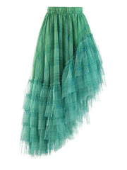 Plaid Asymmetric Tulle Pull-On Skirt