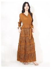 Plissé Japanese Fringe Midi Dress