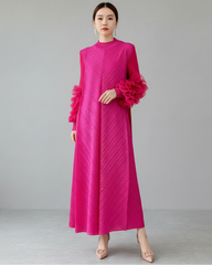 Plissé Long Sleeve Kaftan Dress