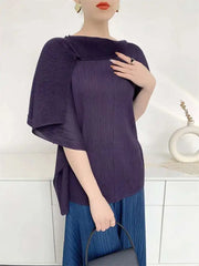 Pleat Plissé Asymmetric Draped Top