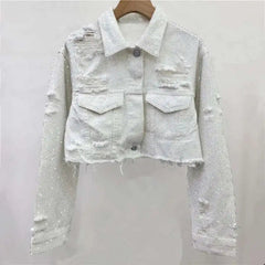 Women's Denim Embellished Cropped Jacket