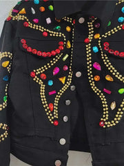 Black Bejewelled Denim Trucker Jacket