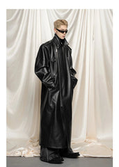 Men's Faux Leather Extra Long Trench Coat | Luxury Streetwear