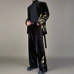 Men's Black Embroidered Velour Suit - Limited Edition