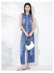 Plissé Pleated Denim-Inspired Pants Set