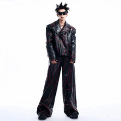 Men's 2 Piece Faux Leather Biker Jacket + Pants Set