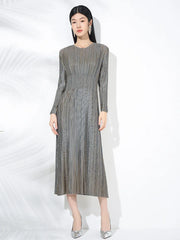 Truly Plissé Pleated Long Sleeve Midi Dress