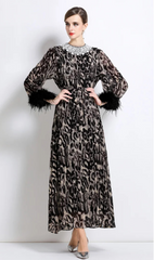 Luxury Animal Print Pleated Dress
