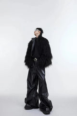 Men's Faux-Fur & Faux-Leather Bomber Jacket