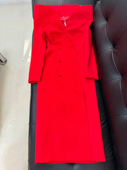 Women's Red Sharp Shoulder Midi Dress