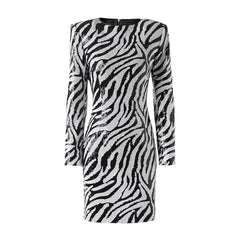 Luxe Zebra Sequin Long Sleeve Mini Dress