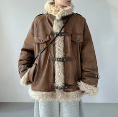 Men's Warm Faux Fur Shearling Suede Jacket