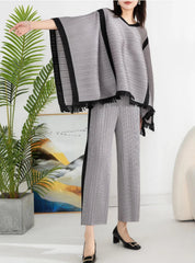 Luxe Shawl Plissé Pleated Top & Wide Leg Pants