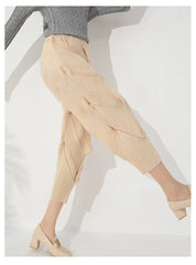 Luxury Geometric Pleated Cropped Pull-On Trousers