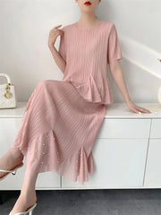 Pleated Peplum Top & Skirt Set