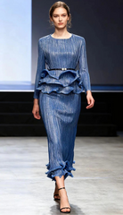 Peplum Ruffle Plissé Skirt Set