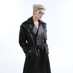 Men's Luxury Faux Leather Belted Long Trench Coat