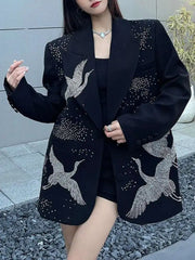 Oversized Blazer with Crane Rhinestones