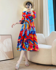 Sculptural Plissé Watercolor Dress