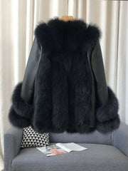 Luxury Women's Fox Fur Leather Coat