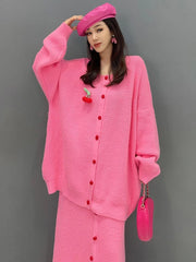 HEYFANCYSTYLE Pink Lightweight Knit Cardigan & Skirt Set